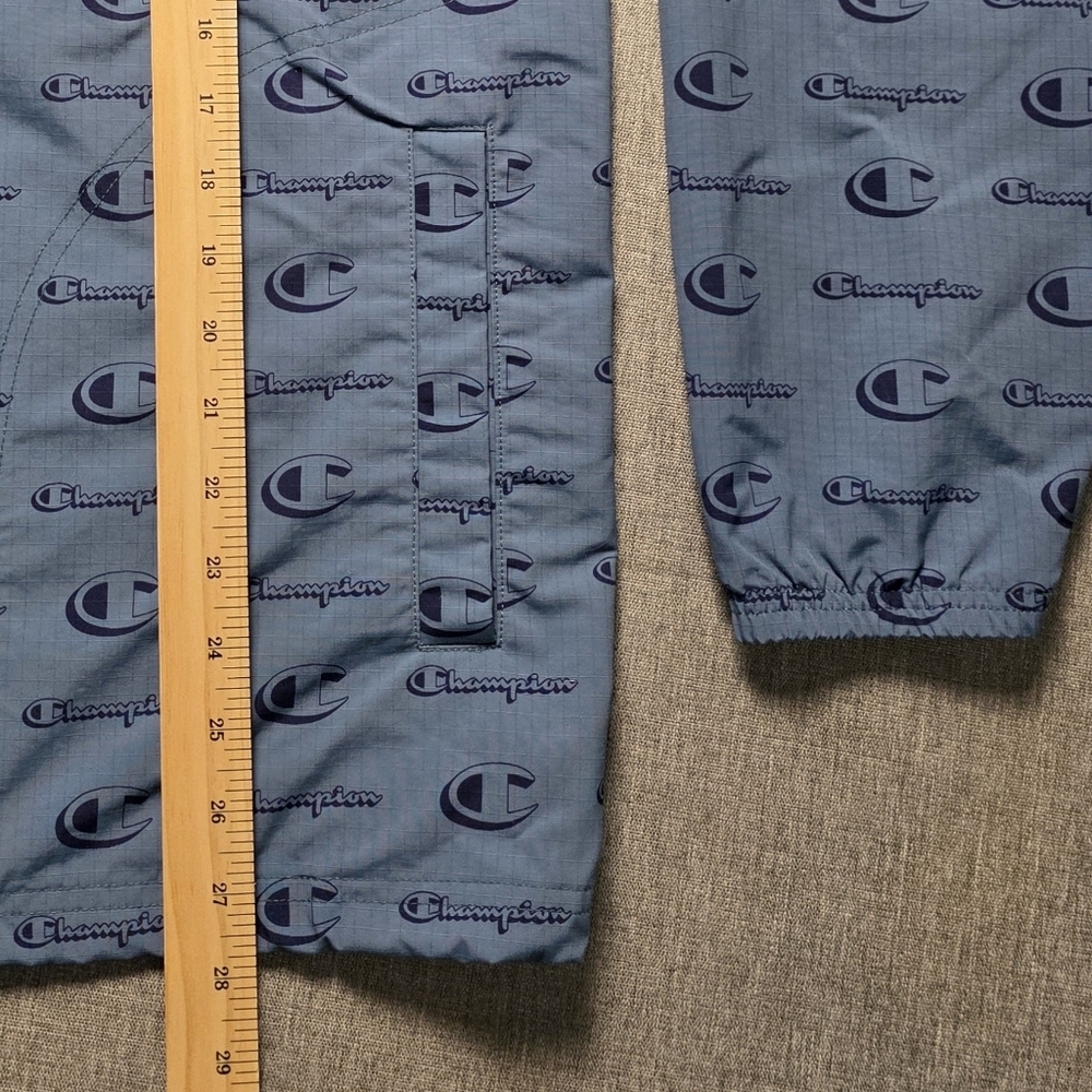 Champion All-Over Logo Print Blue Anorak Windbreaker Jacket Size Men's Large - Picture 8 of 11